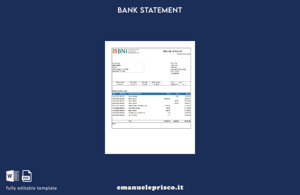 modello word di estratto conto bancario USA Texas BNI in stile verificato